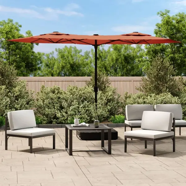 Gossi umbrela de gradina cu doua capete/led-uri, caramiziu 316x240 cm