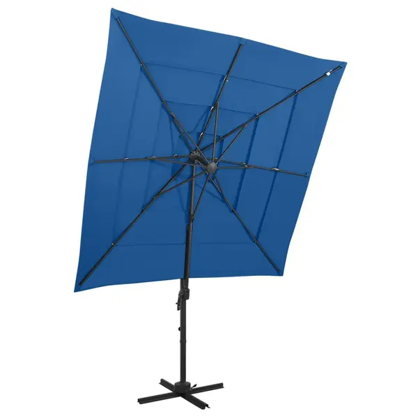 Gossi umbrela de soare 4 niveluri, stalp aluminiu, azuriu, 250x250 cm