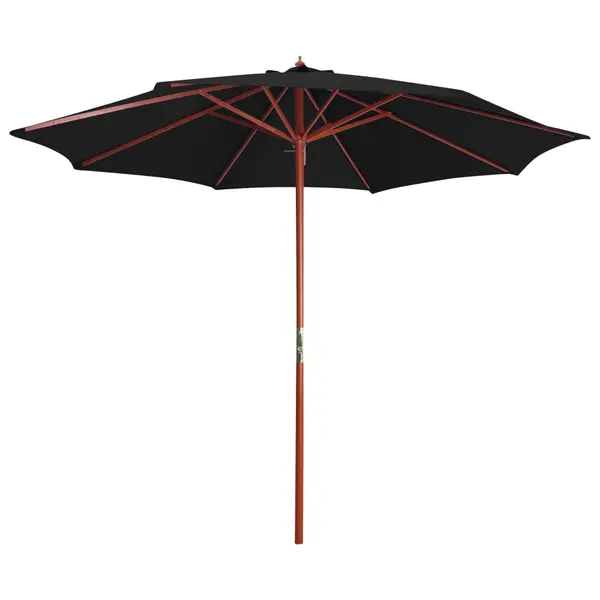 Gossi umbrela de soare cu stalp din lemn, negru, 300 x 258 cm