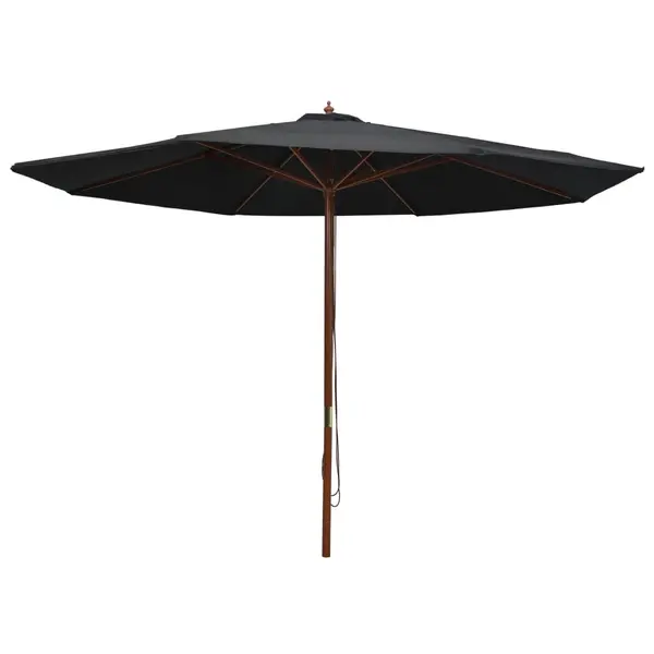 Gossi umbrela de soare de exterior, stalp din lemn, negru, 350 cm