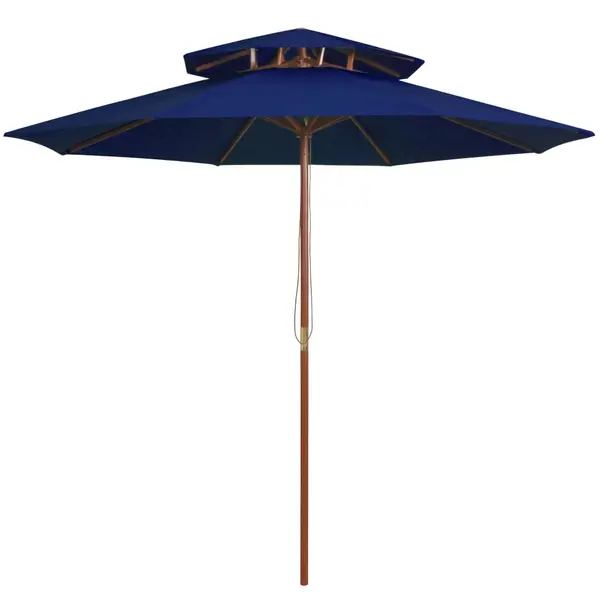 Gossi umbrela de soare dubla, stalp din lemn, albastru, 270 cm