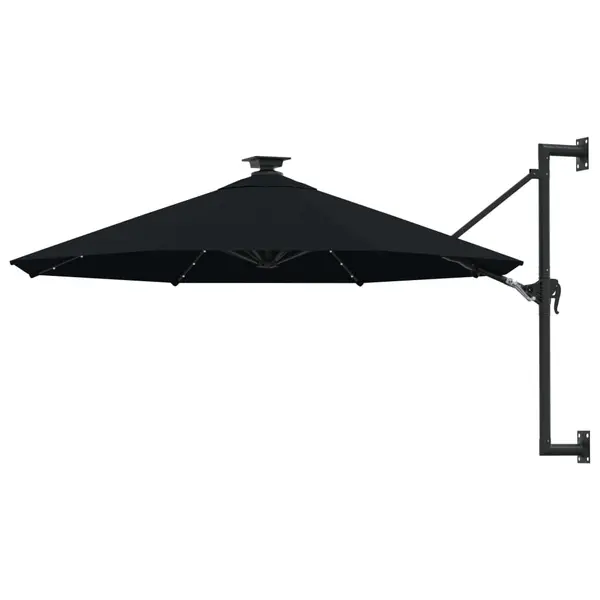Gossi umbrela de soare montata pe perete cu led-uri, negru, 300 cm