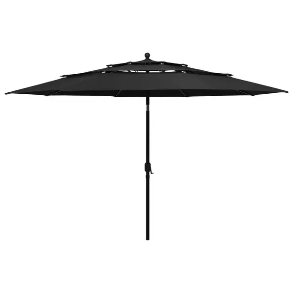 Gossi umbrela gradina cu 3 niveluri, stalp aluminiu, negru, 3,5 m
