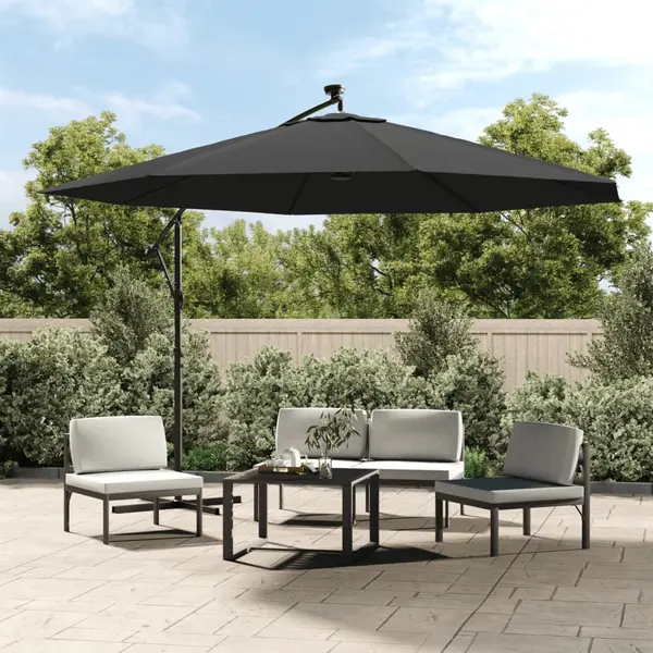 Gossi umbrela in consola cu led si stalp din metal, antracit, 350 cm