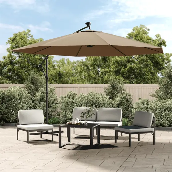 Gossi umbrela in consola cu led-uri si stalp metalic, taupe, 350 cm