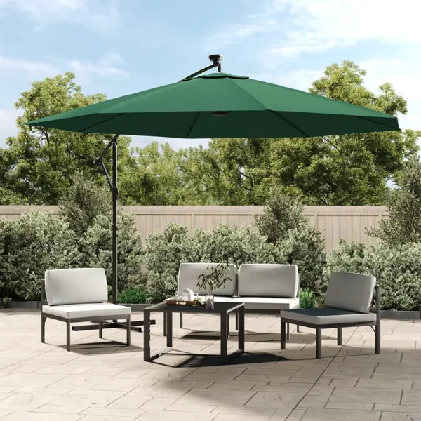 Gossi umbrela in consola cu led-uri si stalp metalic, verde, 350 cm