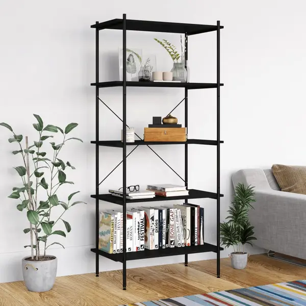 Gossi unitate cu rafturi pe 5 niveluri, negru, 80x40x163 cm