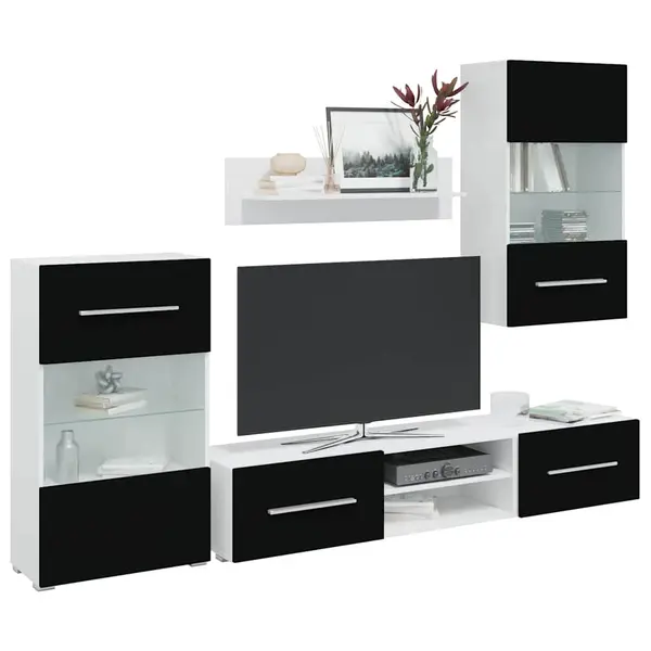 Gossi unitati tv de 5 piese cu iluminare led lemn prelucrat negru mat