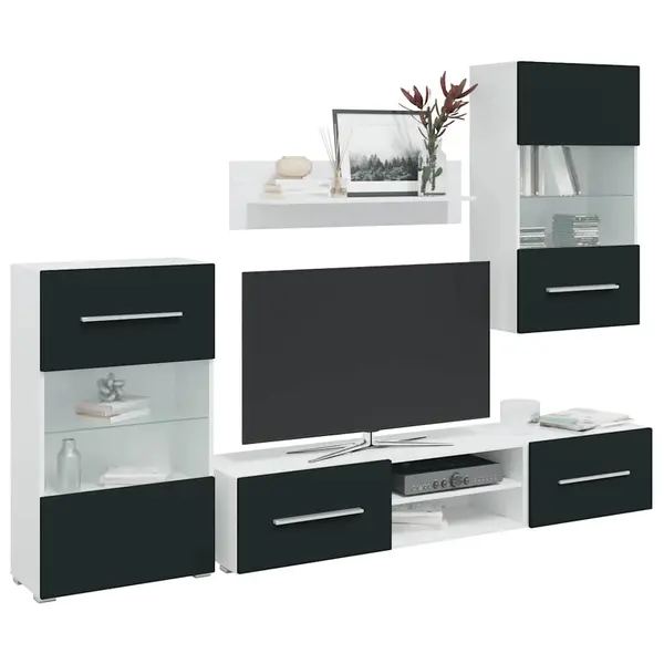 Gossi unitati tv din 5 piese cu iluminare led lemn mat indigo