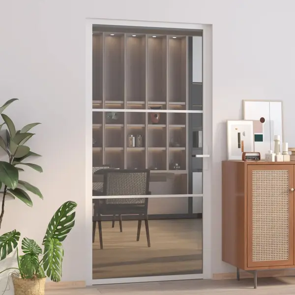 Gossi usa de interior, 102,5x201,5 cm, alb, sticla esg si aluminiu