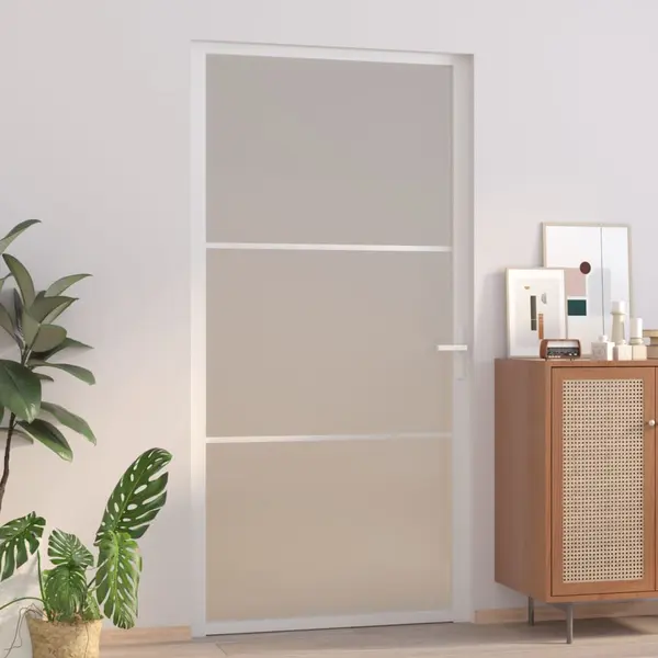 Gossi usa de interior, 102,5x201,5 cm, alb, sticla mata si aluminiu