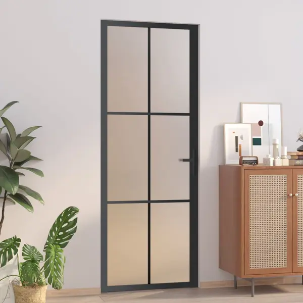 Gossi usa de interior, 76x201,5 cm, sticla neagra mata si aluminiu
