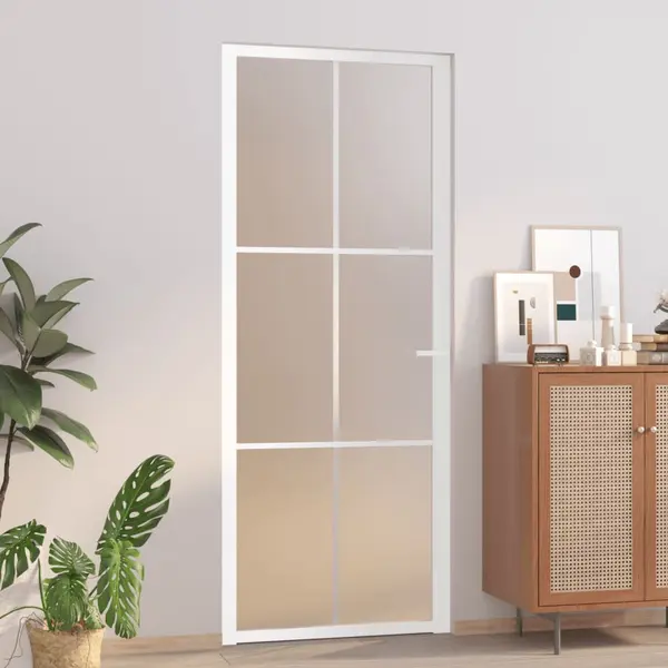 Gossi usa de interior, 83x201,5 cm, alb, sticla mata si aluminiu
