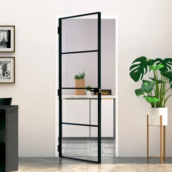 Gossi usa de interior negru 83x201,5 cm sticla securiz./aluminiu slim