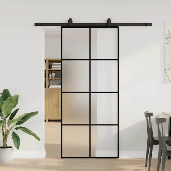 Gossi usa glisanta cu set de feronerie neagra 90x205 cm sticla esg