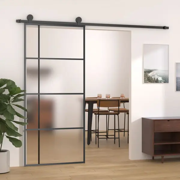 Gossi usa glisanta, negru, 90x205 cm, sticla esg mata si aluminiu