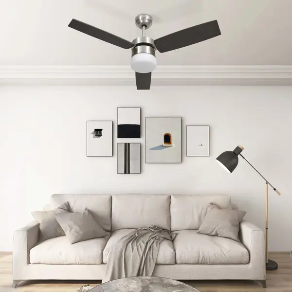 Gossi ventilator tavan cu iluminare/telecomanda, maro inchis, 108 cm