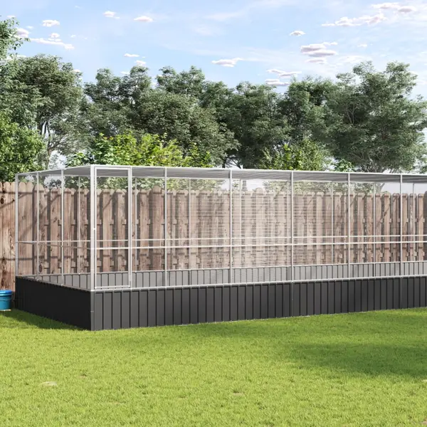 Gossi voliera de pasari cu extensie, argintiu, 932x307x212 cm, otel