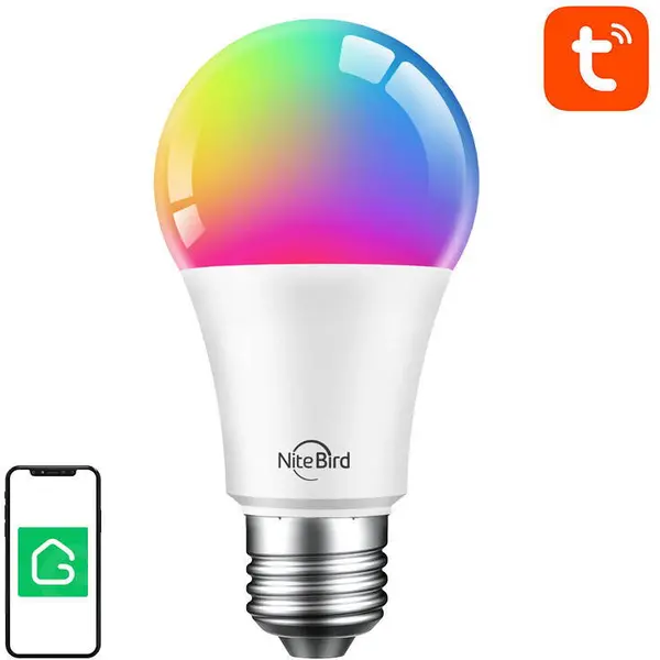 Gosund | NiteBird Bec LED RGB+CW inteligent Gosund WB4, Wi-Fi, E27, 9W, 800 lm, lumina alba si colorata (2700-6500K), Clasa energetica F
