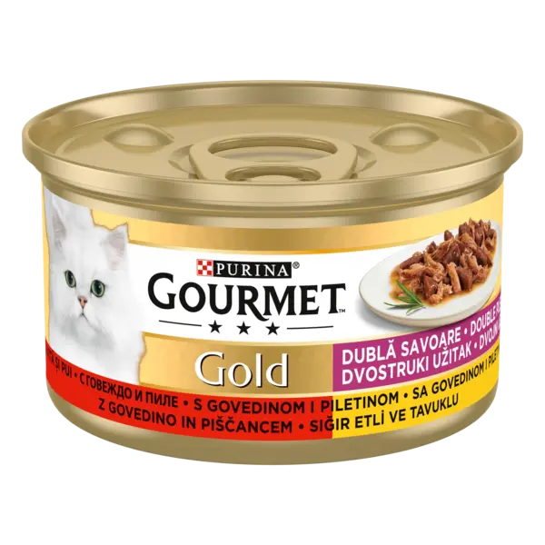 GOURMET GOLD Double Pleasure, Vita si Pui, 85 g