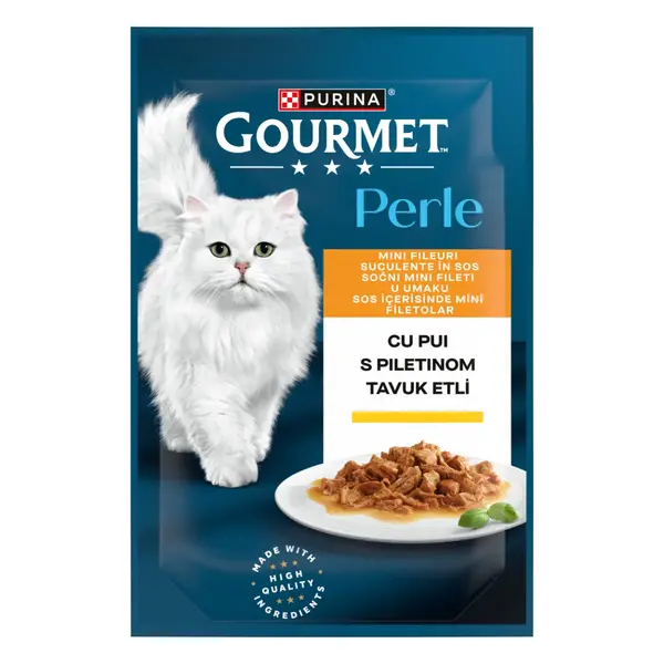 GOURMET Perle, Pui, plic hrană umedă pisici, (în sos), 85g