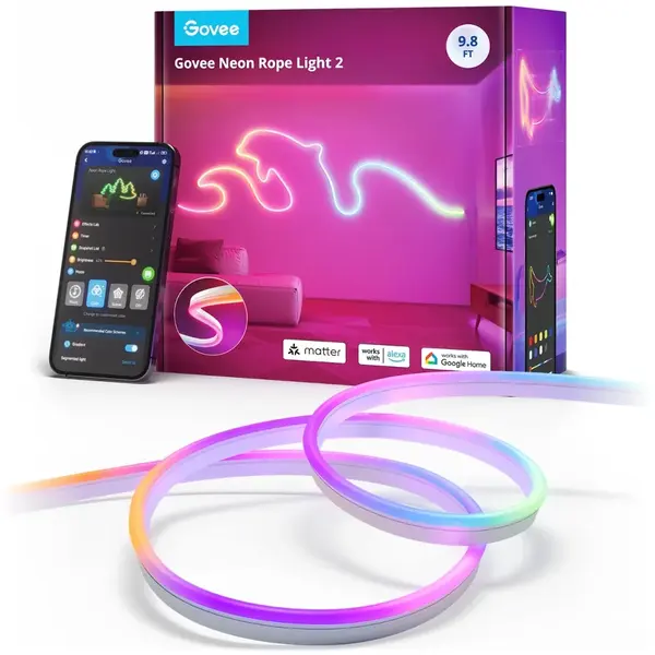 Govee Banda LED Neon Govee H61D3 RGBIC, Inteligenta, 3m, Sincronizare Muzica, Matter, Wifi, Alexa, Google Asistant