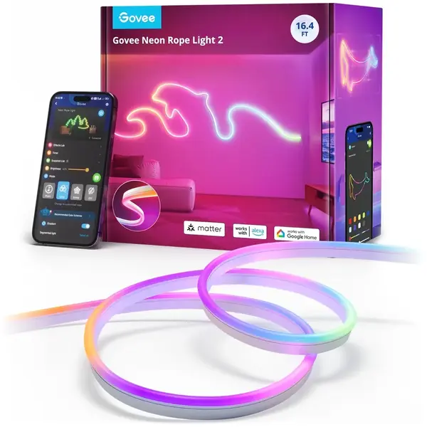 Govee Banda LED Neon Govee H61D5 RGBIC, Inteligenta, 5m, Sincronizare Muzica, Matter, Wifi, Alexa, Google Asistant