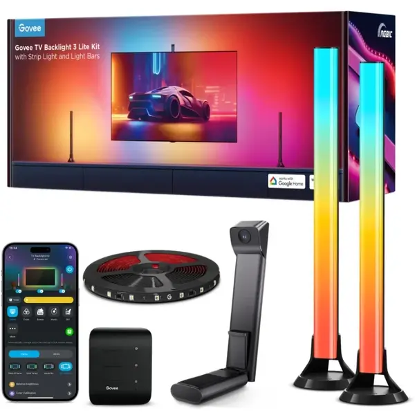 Govee Set Banda si Lampi LED pentru TV Govee TV Backlight 3 Lite Kit, H605A, RGBICW, TV 55-65, Alexa, Google Assistant