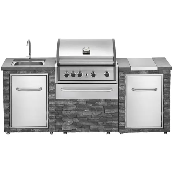 Grandhall Grandpro Bucatarie de exterior Grandhall Stone Island K04000235B si Gratar pe gaz Pro Elite 4 K04000309A, Gri