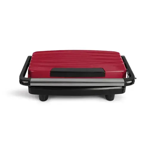 Gratar compact Livoo DOC 232R, 750W, placi aniaderente canelate, balama reglabila, suprafata de gatit 23x15cm, reglare automata a temperaturii, posibilitate de stocare pe verticala, carlig de blocare, picioare antiderapante (Rosu/Negru)