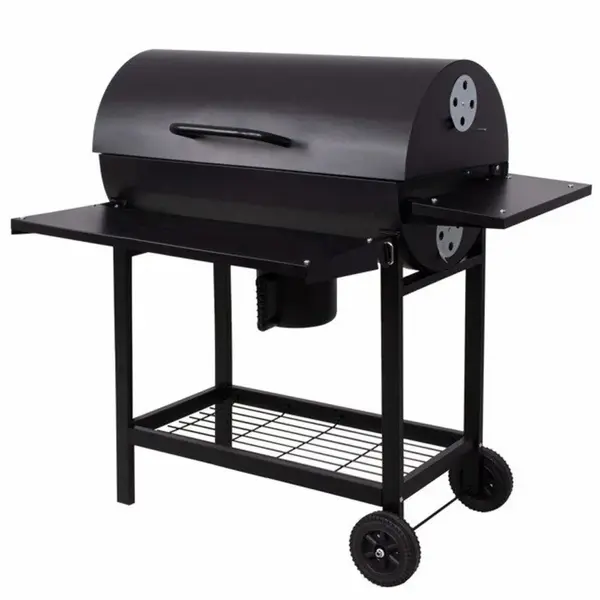 Gratar de gradina din otel, Hecht Barrel, pentru carbune cu roti pentru manevrare usoara, dimensiuni 108 x 72 cm