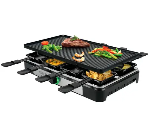 Gratar electric Adler Raclette AD 6616, 1400 W, 8 persoane, 42x23 cm (Negru)