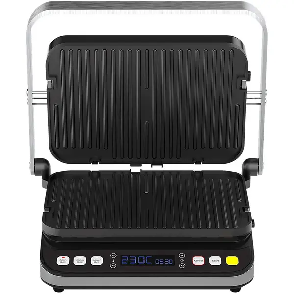 Grătar electric AENO - EG1, 2000W, antiaderent, nervurat, negru/argintiu