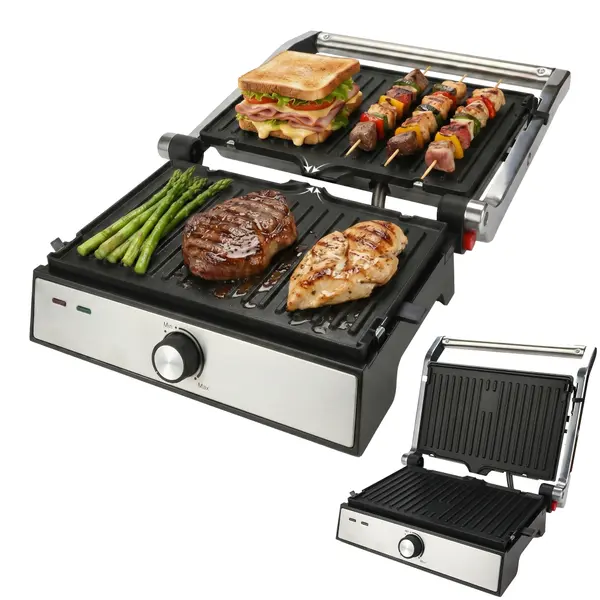 Gratar electric iHunt Bro Dual Grill XXL, 1500W, Deschidere 180 , Placi detasabile