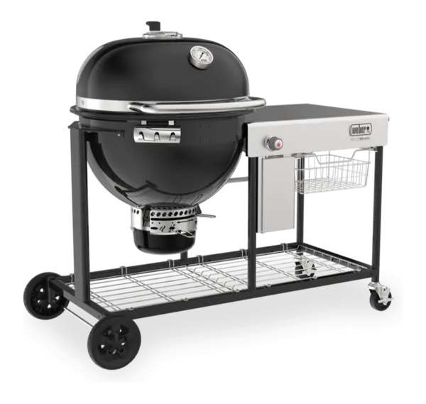 Gratar pe carbuni kamado izolat cu masa laterala inox Weber Summit S6 Premium cu aprindere automata negru robust 10 ani garantie