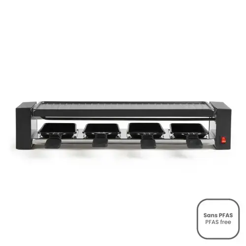 Gratar raclette pentru 4 persoane Livoo ON1011N, 800W, termostat, tava detasabila cu strat antiaderent (Negru)