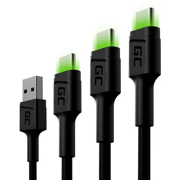 Green Cell Cablu USB-USB-C 30cm/120cm/200cm, Green Cell GC Ray, incarcare rapida, Ultra Charge, QC 3.0, Date si sincronizare de mare viteza
