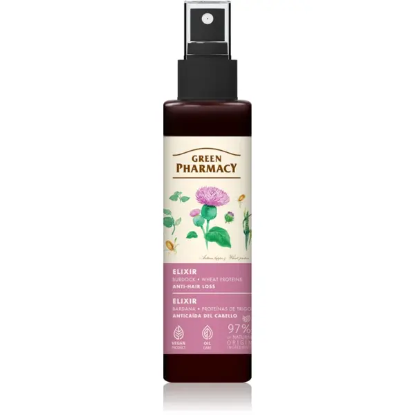 Green Pharmacy Burdock & Wheat proteins Elixir tratament pentru îngrijirea părului fără clătire impotriva caderii parului 150 ml