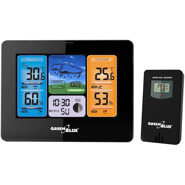 GreenBlue Statie meteo cu telecomanda, WiFi, TUYA, GreenBlue GB215, negru