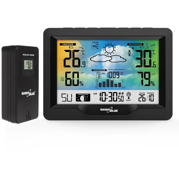 GreenBlue Statie meteo wireless, Greenblue GB540 DCF, Negru