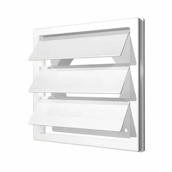 - Grila ventilatie Ø100mm patrata cu lamele gravitationale, exterior 150x150, ASA plastic Alb