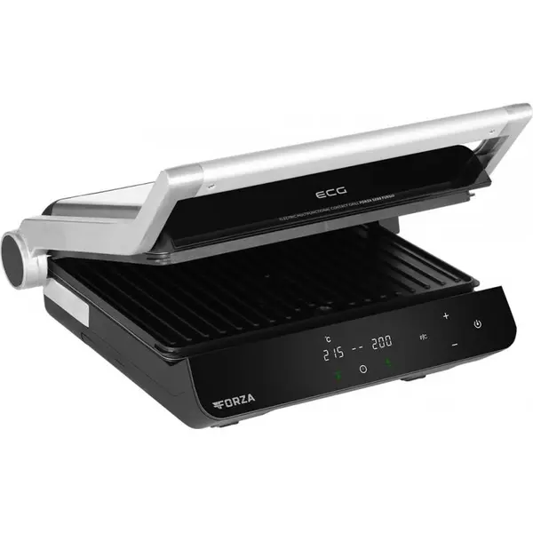 Grill electric ECG FORZA 5200 Fuego, 2000W, 80-230 °C, 2 termostate, cronometru, deschidere 180°, capac din otel inoxidabil