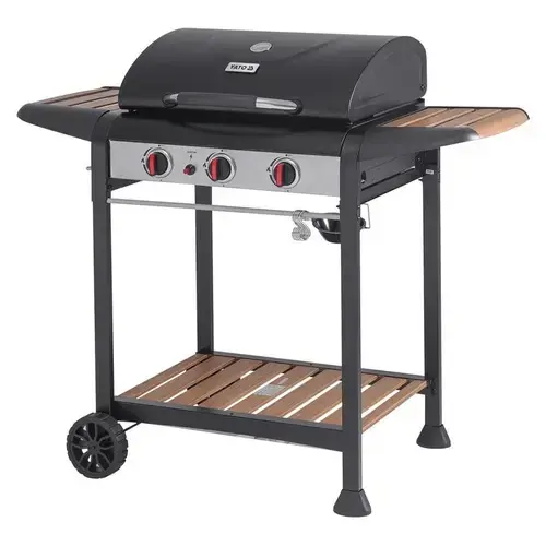 Grill Yato, 3 arzatoare, 60x42cm, cu roti si capac, Negru