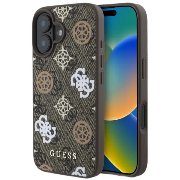 Guess Husa PU 4G Peony MagSafe iPhone 16 Maro