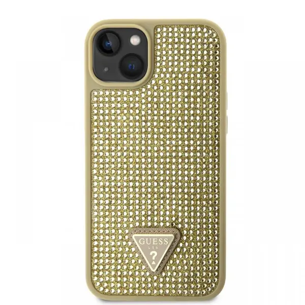 Guess Husa Rhinestones Triangle Metal Logo iPhone 14 Auriu