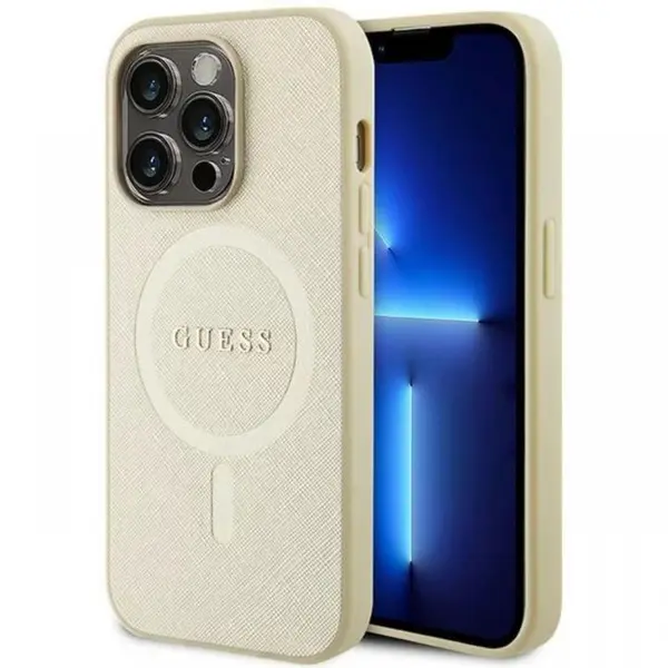 Guess Husa Saffiano MagSafe iPhone 15 Pro Bej