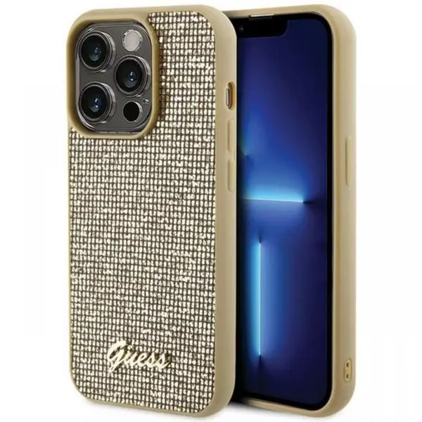 Guess Husa Square Mirror Script Logo iPhone 15 Pro Auriu