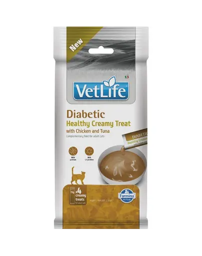 Gustare cremoasă pisici adulte cu diabet FARMINA Vet Life Diabetic 4x15 g cu pui și ton