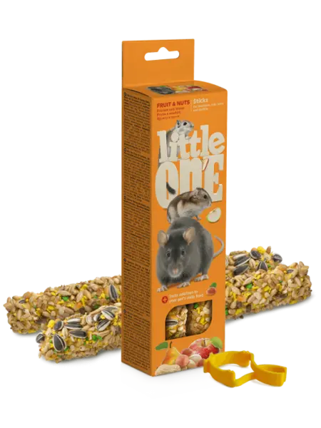 Gustare cu fructe si nuci pentru hamsteri, sobolani, soareci si gerbilii Little One, 2 x 60g