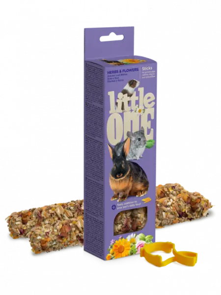 Gustare cu ierburi si flori pentru cobai, iepuri, degus si chinchilla, Little One, 2 x 55g